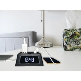 G.U.S Power Hub Ultra with Sleek Alarm Clock | Charge up to 6 Devices Using one Wall Outlet | USB & AC Ports | Compatible with Laptops & Printers | Black