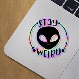 Holographic Decal Stickers of Stay Weird Premium Waterproof Vinyl Decal Stickers for Laptop Phone Accessory Helmet Car Window Mug Tuber Cup Door Wall Decoration ANDVER3f8929bHO