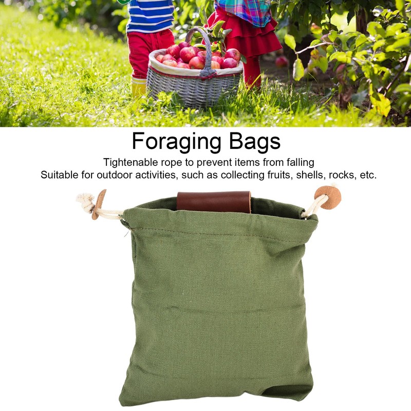 Leather Canvas Foraging Pouch Belt Fruit Picking Bag for Camping