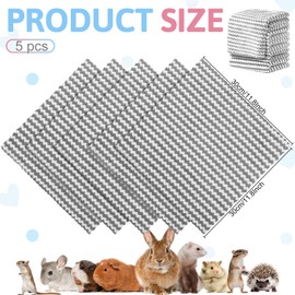 Hahafelt 5 Pcs Waterproof Guinea Pig Fleece Bedding Blankets Absorbent Guinea Pig Cage Liner Washable Small Animal Pee Pad Reusable Pet Blanket Wash Cloth Bedding Mat Pad(Gray,12 x 12 Inch)