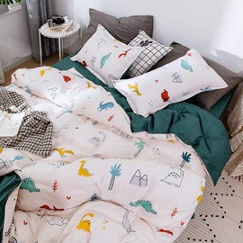 Feelyou Dinosaur Duvet Cover Set Twin for Kids Bedding Set Cartoon Animals Print Decorative Dino Comforter Cover with 1 Pillow Shams, Cute Lovely 2 Pieces for Children Girls Boys,Zipper