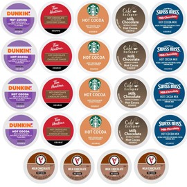 Milk Chocolate Hot Cocoa K-Cups Pods Variety Sampler. Includes Swiss Miss, Cafe Escapes, Starbucks, Tim Hortons, Victor Allen's and Dunkin. 24 Count