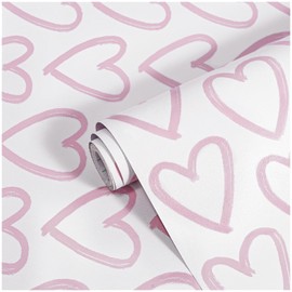 Peel and Stick Wallpaper Modern Contact Paper 17.3''×393'' Self Adhesive Wallpaper Pink and White Removable Wall Paper Decorative for Bedroom Bathroom Cabinets Kids Room Wallpapers Decor Vinyl Roll