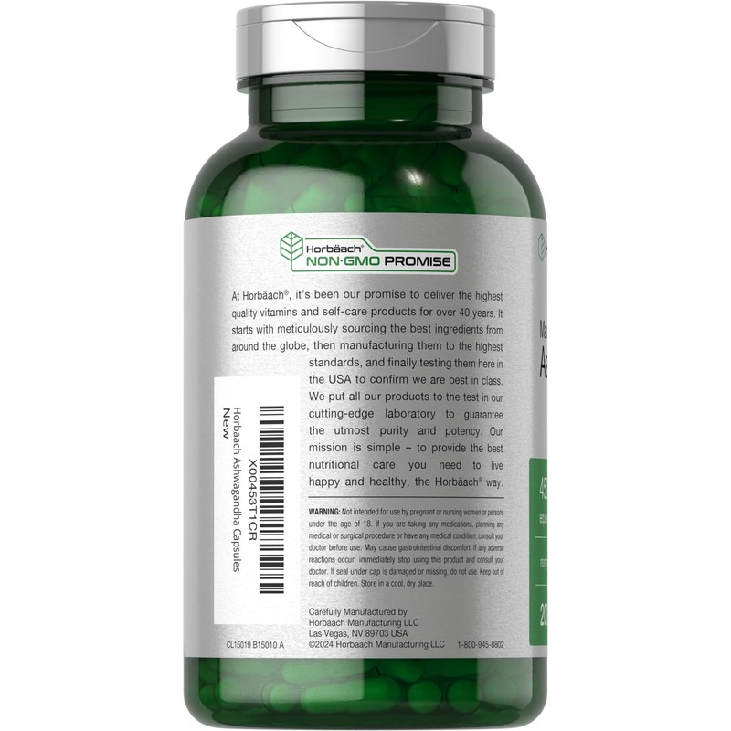 Horbäach Ashwagandha Supplement for Women and Men | 200 Capsules