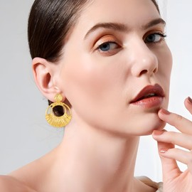 Gold Textured Hoop Dangle Earrings Retro Statement Rope Filigree Double Hoop Geometric Drop Earrings for Women