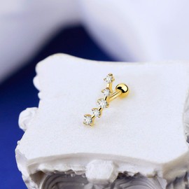 OUFER 9ct Solid Yellow Gold Cartilage Earrings 16G AAA+ CZ Forward Helix Piercings Ear Conch Piercings Upper Tragus Studs Jewellery Women Girls Gift