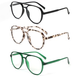DXYXYO 3 Pack Retro Aviator Reading Glasses for Women, Mens Lightweight Blue Light Blocking Computer Readers, 1.5 Black Grey Green