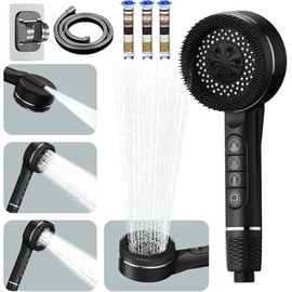 Trendecor High Pressure Shower Head, 4 Mode Filter Shower Head with 1.5m Shower Hose Water Filte and Shower Stand Showerhead with ON/Off Switch for Personal Showers Bathtub Cleaning and Pets