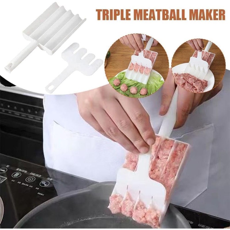 White Triple Meatball Maker, None-Stick Meatball Maker Melon Ballers, Meat