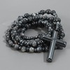 OEMOO Rosary Beads Catholic, 6mm Larvikite Beads Hematite Cross Pendant
