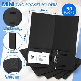 Henoyso 50 Pcs Black 4 x 9 Inch Mini Presentation Folders 2 Pocket Folders Folder with Two Business Card Holders Ideal for Guests Welcome Customer Information Confirmation Receipt Organization