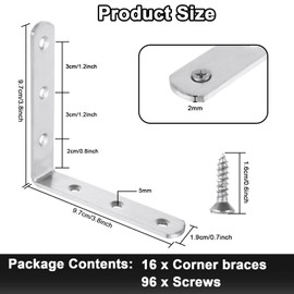LOYORTY 16PCS 4x4 Inch Stainless Steel L Bracket for Shelves, 90 Degree Joint Right Angle Bracket, Heavy Duty Corner Braces with Screws for Wood, Furniture, Brushed Nickel