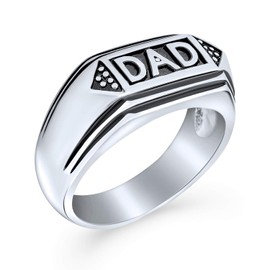Mens Word Band Signet DAD Ring for Men Oxidized Black Silver Tone Stainless Steel