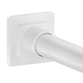 Shower Curtain Rod Square End Adjustable Shower Rod 32-80 inches Shower Tension Rod No Drilling Curtain Rod Stainless Steel for Shower Stall RV Closet, White