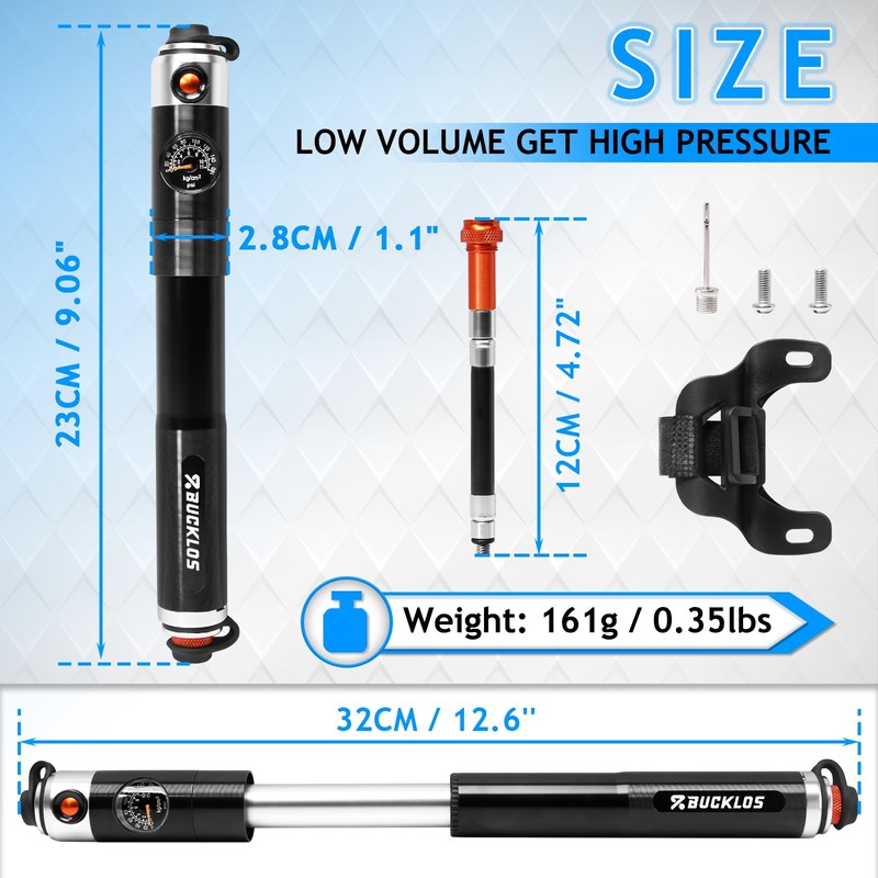BUCKLOS Mini Bike Tire Pump Portable for Mountain Road Bikes