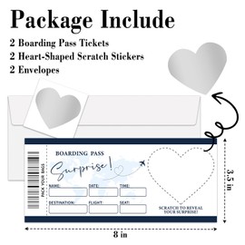 Surprise Boarding Pass Ticket, Blue Boarding Pass Gift Ticket, 2 Set DIY Scratch-Off Travel Tickets With Envelopes, Surprise Holiday Anniversary Trip Reveal Gifts Cards -05