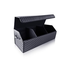 Fyzeoty Trunk Organizer for SUV - Leather Storage Box, Extra Large, Magnetic Lid, Collapsible and Adjustable Car Organizer