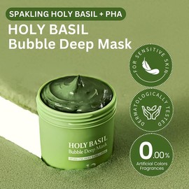 Holy Basil Bubble Deep Mask-Sparkling Holy Basil & PHA 13% for Cleansing Face Pores & Blackheads Korean Clay to Bubble Wash Off Pack 90g Gentle Formula for All Skin