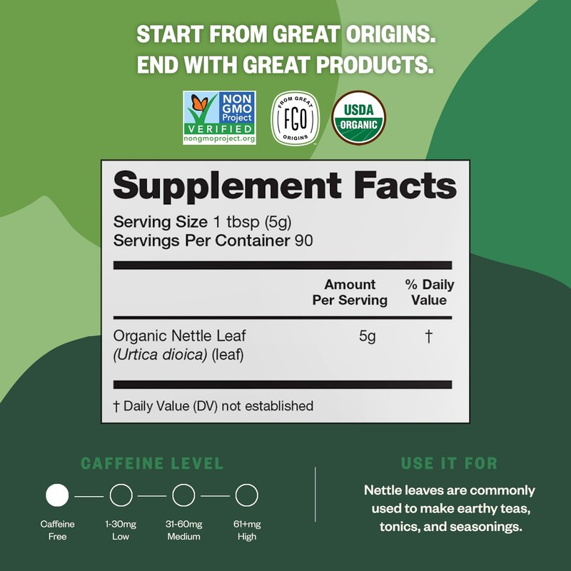 FGO Organic Nettle Leaf Loose Tea, Cut and Sifted, Caffeine
