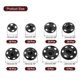 uxcell 55 Sets Sewing Snap Buttons, 4 Sizes Press Buttons Metal Snap Fasteners for Clothes DIY Crafts, Black