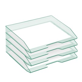 Acrimet Stackable Letter Tray 4 Tier Side Load Plastic Desktop File Organizer (Clear Green Color)