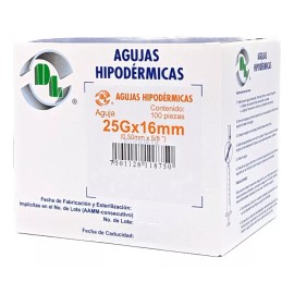 DL Aguja HiPodérmica Calibre 25x16 Naranja Caja Con 100 Capacidad en volumen 0 mL