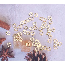 Ruwado 50 Pcs Hollow Heart Shape Charms Silver Metal Tiny Love Pendants for DIY Jewelry Finding Making Necklace Keychain Key Ring Bracelet Making Bulk (Gold)