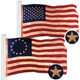 G128 American USA TeaStained & Betsy Ross TeaStained Flag 1x1.5 Ft Both Emb 420D Poly