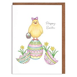 Chick & Easter Eggs Easter Card - 'Happy Easter'
