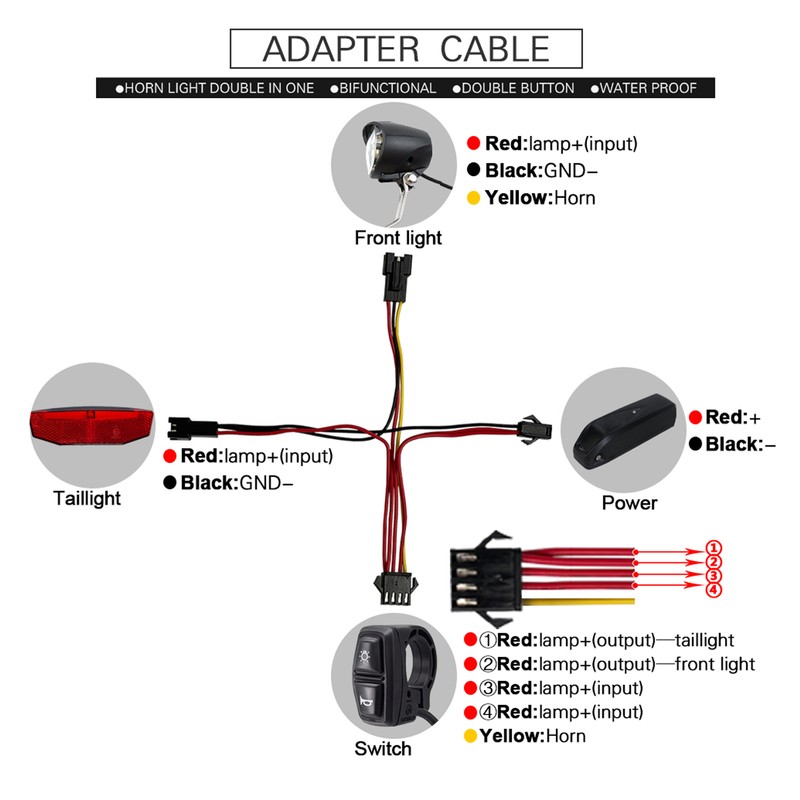 Electric Bike Headlight Tail Light Sets Double Switch ABS 4