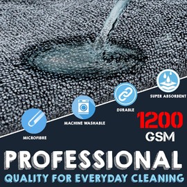 Towelogy® Microfibre Car Cloths 1200GSM High Density Dual Power Auto Detailing Towels 40x40cm (Grey (Black Edges), Pack Of 1)