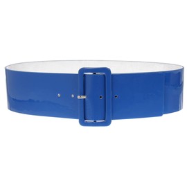 Ladies High Waist Patent Leather Wide Fashion Square Belt, Royal Blue | L/XL - 40"