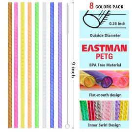 Kyllog 50 Pcs Reusable Plastic Straws, 9 Inch Colored Crystal Straws for Mason Jar Tumblers, Straws Drinking Plastic for Party with Cleaning Brush
