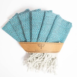 SMYRNA TURKISH COTTON Vintage Series Kitchen Dish Towels Pack of 6, Machine Washable Wash Cloths, Ultra Soft, Absorbent, Prewashed and Quick Dry Turkish Dish Towels, 12x12 Inch (Turquoise)