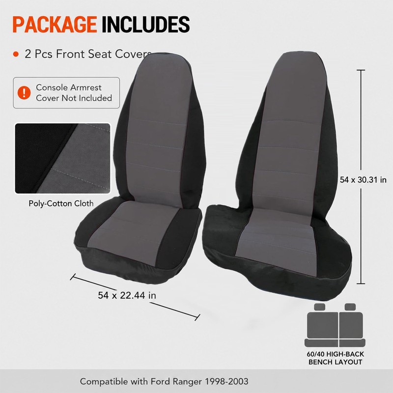 GXARTS 2Pcs 60/40 Cloth High Back Bench Seat Cover Black/Charcoal