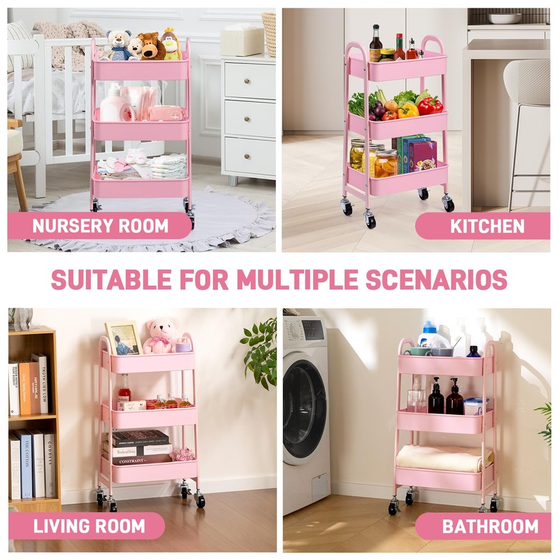 AGTEK 3-Tier Rolling Carts with Wheels, Rolling Utility Cart with