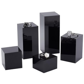 BENECREAT Pack of 5 Black Acrylic Cube Display Block, 3/4/6/8/10 cm Solid Display Base Stand for Gemstone Display, Jewellery Display, Cosmetic Presentation