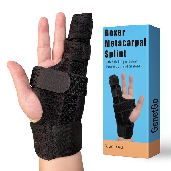 GenetGo Boxer Break Metacarpal Splint Brace - 4th or 5th Finger Splint Support (Small/Medium)