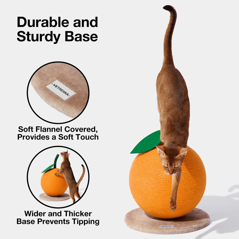 VETRESKA Orange Cat Scratching Post, Cute Cat Scratcher with Sisal