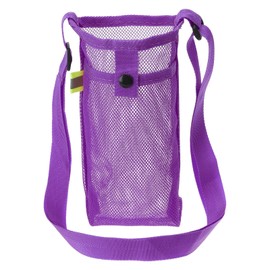 PATIKIL 22mmx13mm Water Bottle Bag, Mesh Portable Bottle Holder Carrier Adjustable Shoulder Strap for Sports Hiking Camping, Purple