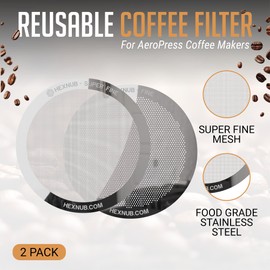HEXNUB - Reusable Metal Filters for AeroPress Coffee Maker, Stainless Steel Filter Fits AeroPress Original & Go Coffee Press, Fuller Bodied Coffee Than Paper Filters - SILVER 2 PACK