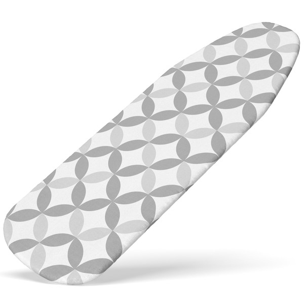 VINEL® Ironing Board Cover 120 x 40 with Elastic Band (100% Cotton, Comfort Padding) Ironing Board Cover – Ideal Steam Ironing Station Replacement Cover, Ironing Tips + Pre-Installed Tensioner + Washable at 30°C