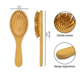 Woodlife® - Cepillo Ovalado + MINI Ovalado fabricados de Bambú con cerdas naturales de Bambú, estimula el foliculo piloso y promueve el crecimiento del cabello.