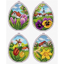 Wizardi Counted Cross Stitch kit with Plastic Canvas "Easter Eggs" Set of 4 Designs 7667 Orchidea