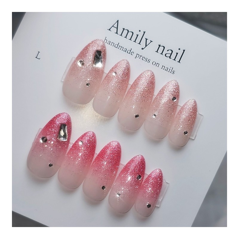 Summer reflective glitter [Handmade nail tip] Emily Nail - Short