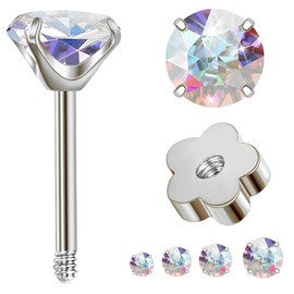 Tiny Zircon Flat Screw Back Stud Earrings, WGXIA Flower Screw Back Stud Earrings for Women Cubic Zirconia Hypoallergenic Studs Cartilage Earring Men Jewelry Gifts for Girls Birthday Anniversary