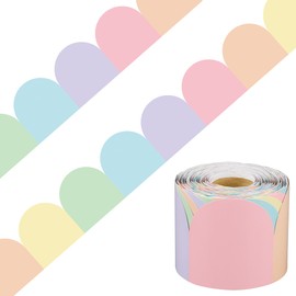 68.9 Ft Pastel Bulletin Board Borders Colorful Scalloped Border Trim Roll Rainbow Bulletin Board Decorations Pastel Die Cut Classroom Borders for School Classroom Office Chalkboard Wall Desk Decor