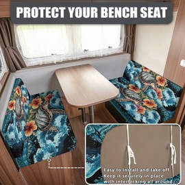 Mintulipy RV Dinette Cushions Covers-Turtle Tribal Stripes RV Stretch Sofa Seat Slipcovers -Washable Loveseat Sofa Furniture Protector for RV Camper Car Bench