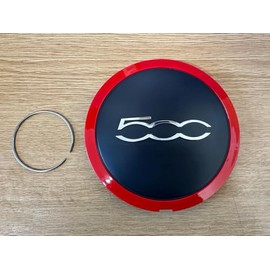 Fiat 500 Red/Chrome Wheel Centre Hub Cap, Includes Securing Clip