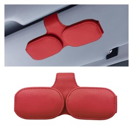 smilfuy Magnetic Leather Sunglasses Holder for Car Visor Clip, Car Sun Visor Ticket Card Clip Double Clip, Auto Glasses Eyeglass Hanger Clip, Eyeglasses Mount Interior Car Accessories (Red)